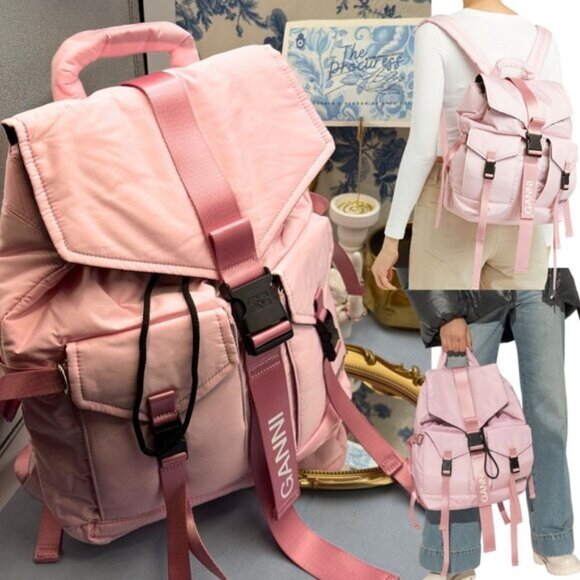 🆕 GANNI 🧿 NWT Recycled Tech Backpack, Bubblegum Pink - Picture 1 of 13